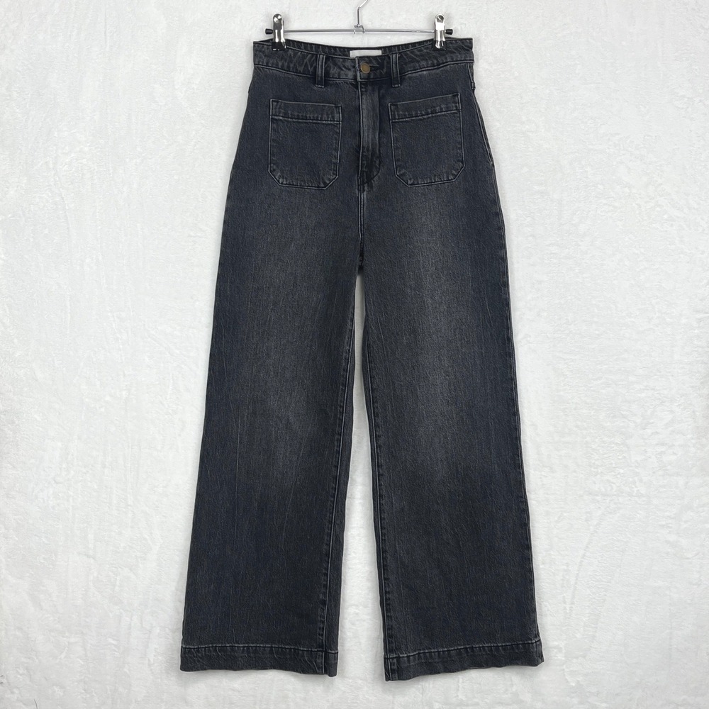 Rolla's High‎ Rise Wide Leg Jeans Womens 28 Black Sailor Front Patch Pockets